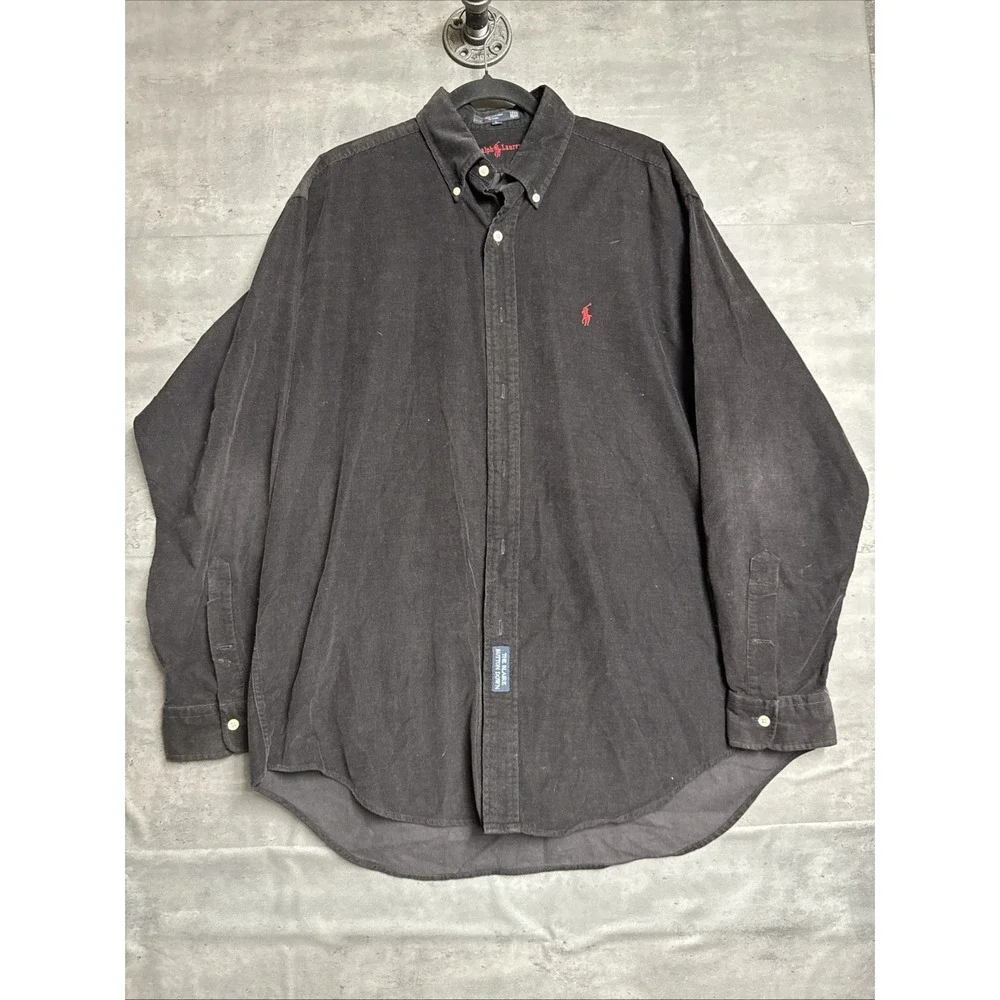 Vintage Polo Ralph Lauren Blaire black corduroy button-down shirt Red Pony S Lg